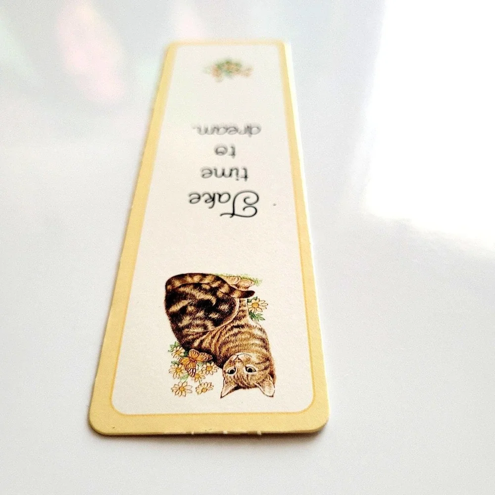 Vintage Tabby Cat paperboard Bookmark butterfly flowers Take Time Dream 80s/90s